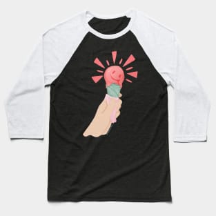 Melting Smiling Sunshine Ice Cream Cone Baseball T-Shirt